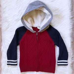 Baby GAP Red And Navy Hooded Knit Sweater Jacket